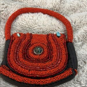 Handcrafted Beaded Bag - Red and Black